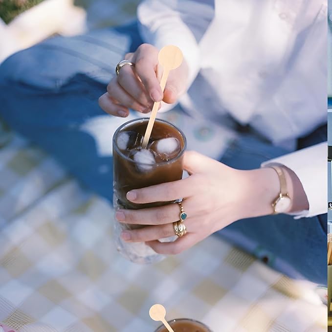 Mozeat Lens 6 Inch Disposable Milk Drink Stirrers Wooden Coffee Stirrers Stir Sticks with Round Ends Wooden Coffee Stirrer Sticks for Coffee Milk Cocktail Tea (100PCS)