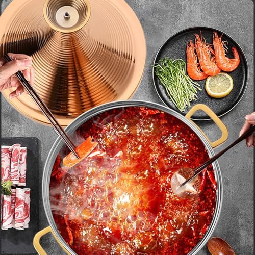 Large Stainless Steel Moroccan Tagine Pot, Non-Stick Tajine Casserole with Cone Lid & 2 Handles, 30cm/11.8in, Elegant Gold Design for Authentic Moroccan Cooking