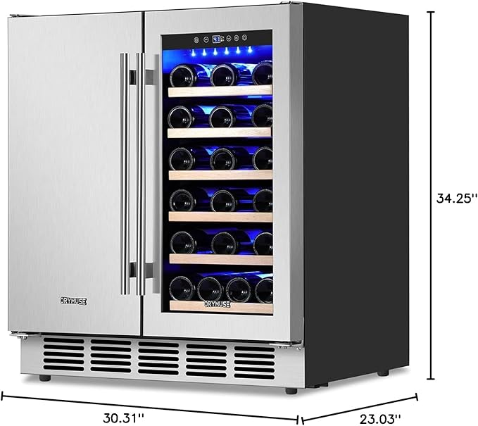 ORYMUSE 30" Stainless Steel Wine & Beverage Refrigerator - Dual Zone, Built-in/Freestanding with Upgraded Cooling - 30 Bottles & 110 Cans Capacity