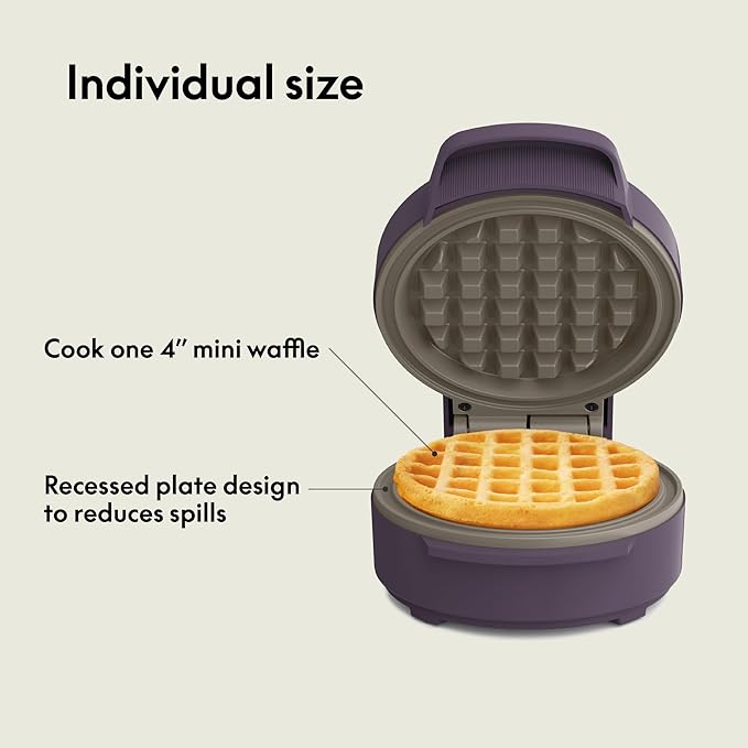 bella Snack-n-Store Mini Waffle Maker, EverGood™ Ceramic Nonstick Coating, Cord Wrap, Ready Indicator Light & Cool Touch Handles, Stackable Design & Customizable Plates, 350 Watt, Plum