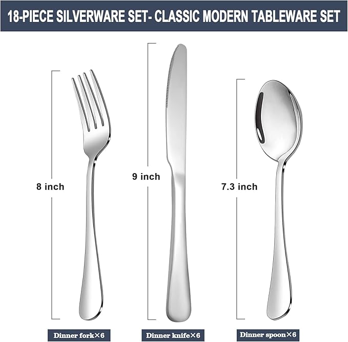 Silverware Set,SANTUO Stainless Steel Knives Spoon Forks Set for Home, Kitchen and Restaurant, Mirror Polished& Dishwasher Safe (24pcs-Dinner knives set)
