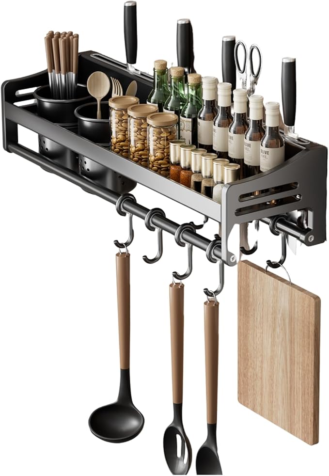 utensil hanger, wall mounted kitchen rail with hooks, waterproof hooks for kitchen utensils, easy installation without drilling (19.7 inches, Cups, 2)