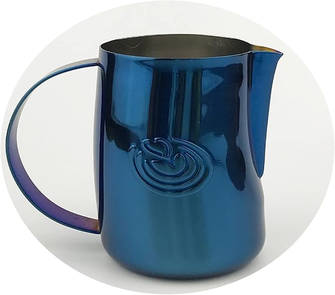 Barista Swag Curved Body Coffee Milk Frothing Cup for Espresso Machines Latte Art 500ml Steaming Pitchers (Mirror Blue)