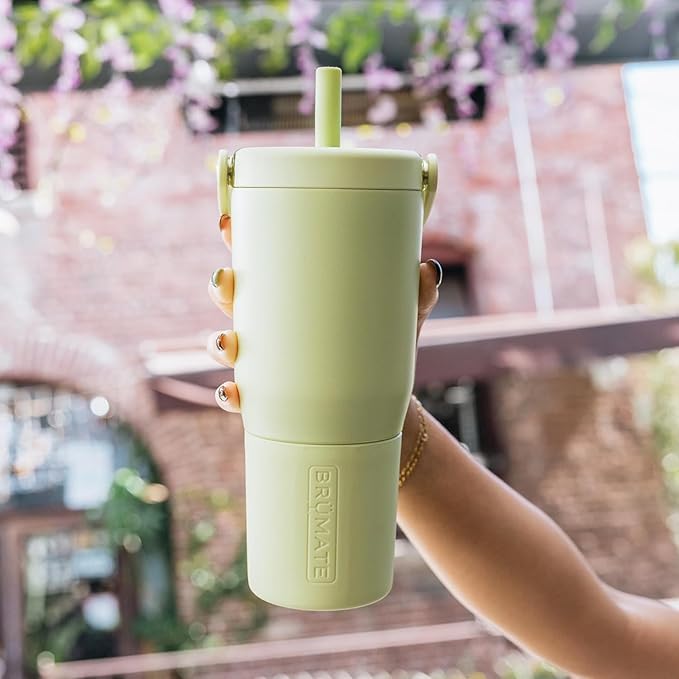 BrüMate Resa 35oz 100% Leakproof Travel Tumbler with Handle & Straw | Flexible SoftSip Straw | Silicone Sleeve for Durability | Stainless Steel | Cup Holder & Travel Friendly Water Bottle | (Cedar)