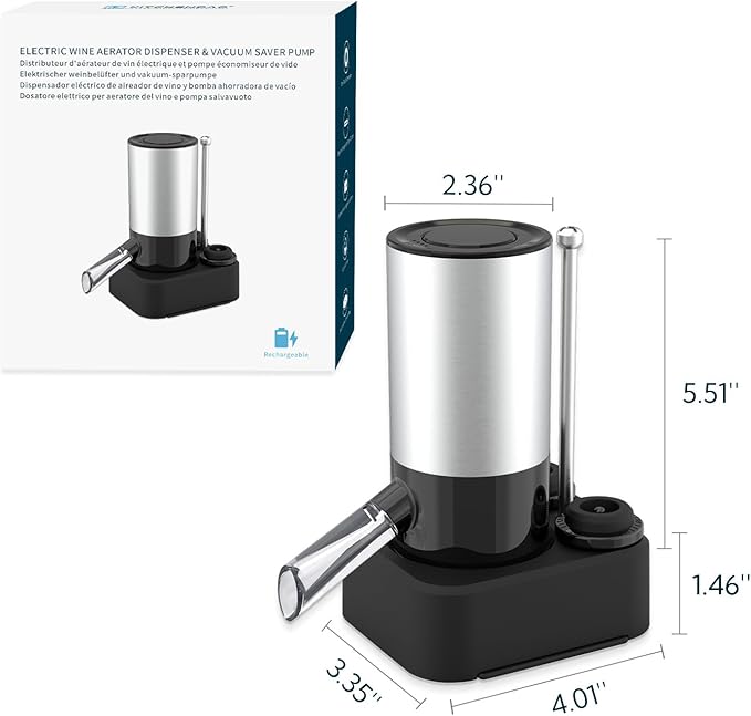 KITCHENDAO Rechargeable Electric Wine Aerator Dispenser and 3 in 1 Wine Bottle Opener Corkscrew
