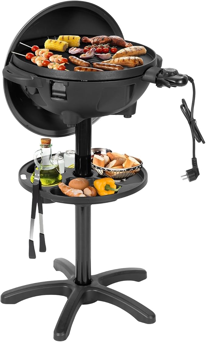 QPMR Electric Grill Outdoor/Indoor,Portable BBQ Grill with Nonstick Surface,200 Square Inches Indoor Electric Barburcue Grill with Adjustable Heat,Stand/Tabletop,for Patio/Yard/Home(Black)