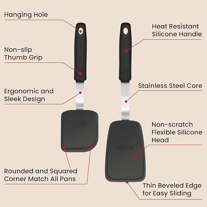 Unicook 2-Piece Small Silicone Spatula Set, Heat-Resistant Kitchen Spatula Turner Set for Nonstick Cookware, Flexible Kitchen Utensils for Flipping Eggs, Pancakes, or Lifting Cookies and Brownies