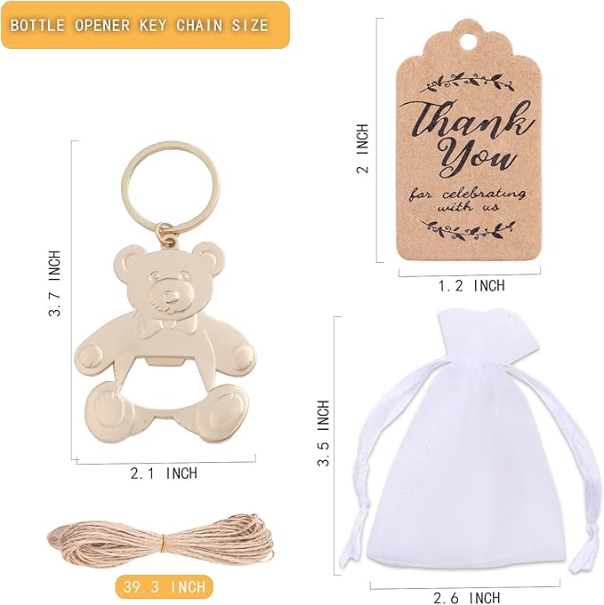 Bottle Openers Baby Shower Return Favors for Guests Cute Bottle Opener Decorations and Souvenirs with Organza Bags Tags for Theme Party Favors (Retro Style,73 pieces) (Teddy bear)