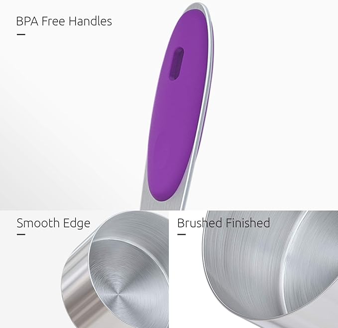U-Taste 18/8 Stainless Steel Measuring Cups and Spoons Set of 10 and 12.6in Stainless Steel Danish Dough Whisk (Purple)
