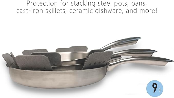 Pot and Pan Protectors 9 Pcs (12" 14" 16"), Gray Pan Protectors for Stacking, Pots and Pans Dividers, 3 Different Sizes, Avoid Scratching Cookware Protectors