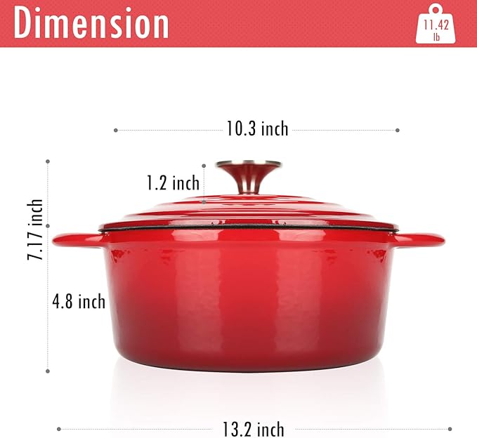 5 Quart Enameled Cast Iron Dutch Oven with Lid, Heavy-Duty Pot Cookware for Bread Sourdough Baking, Braising, Stews, Roasting