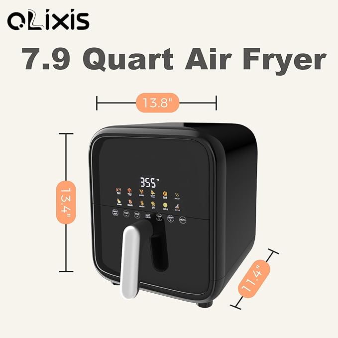 NEWBULIG 7.9QT Air Fryer with Transparent Window, 12-In-1 Large Air Fryers for Family, 400°F Wide Temperature for Rapid Heat, Roast Bake Dehydrate Reheat, Dishwasher Safe, Nonstick Basket, 1800W