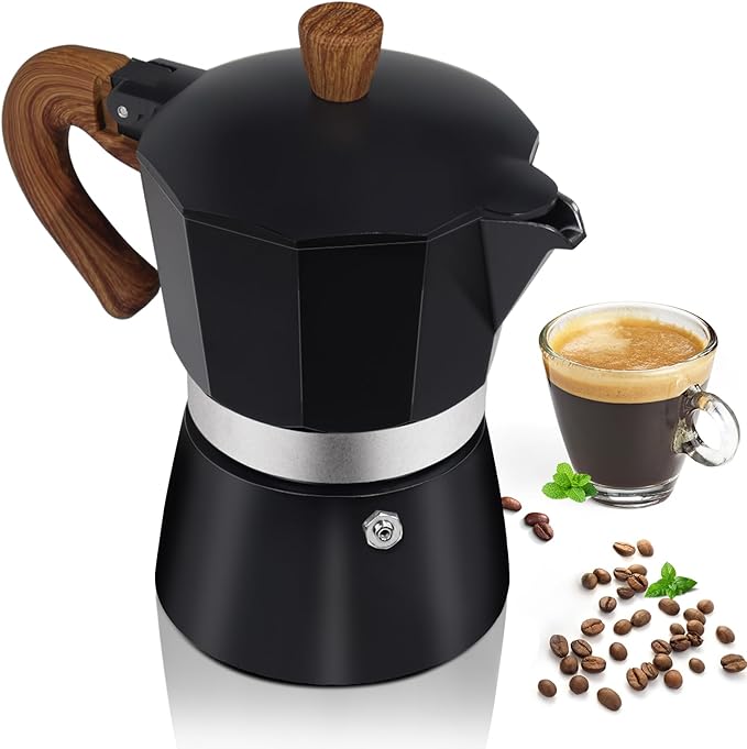 Aluminum 6 Cup 300ml Moka Pot Express Coffee Maker Stovetop Espresso Colorful Coffeemaker Italian Classic Style Brewing Greca Cafe Mocha Machine for Cafeteras Lover Camping Travel and Home Use 10oz