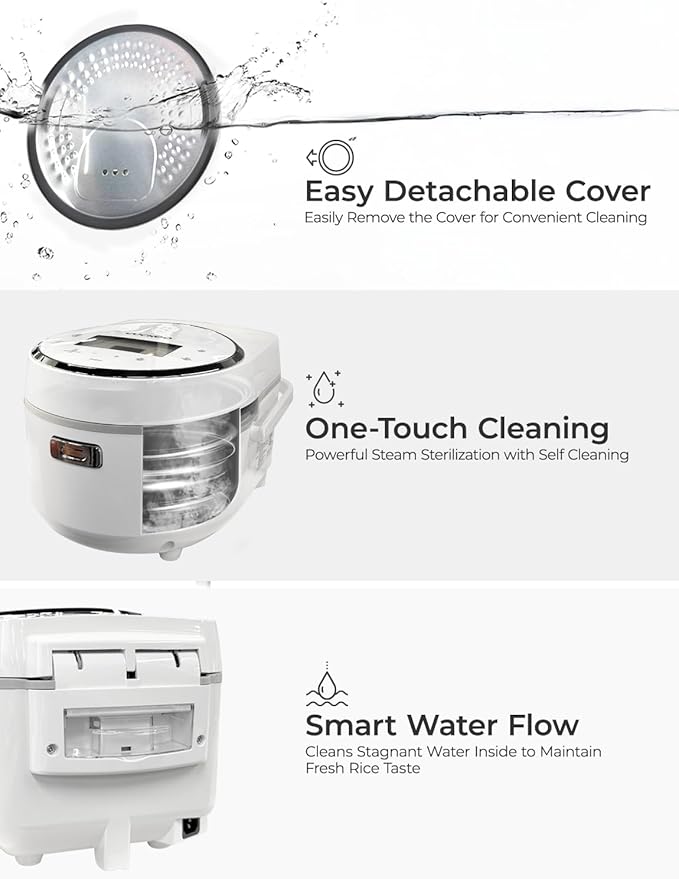 CUCKOO Micom Rice Cooker 8-Cup Uncooked / 16-Cup Cooked with Nonstick Inner Pot, Large Rice Maker with 9 Menu Options, Fuzzy Logic Technology, Auto Clean Mode, LCD Display, White (CR-0810F)
