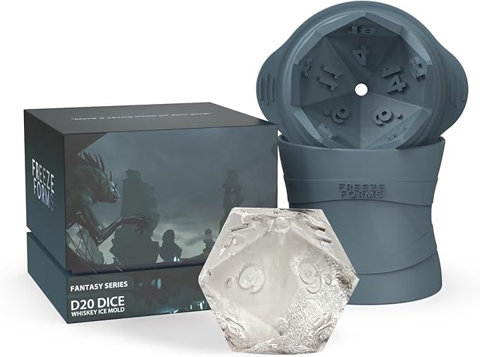 D20 Dice Shaped DND Fantasy Whisky Ice Cube Mold - Roll for Refreshment, Level Up Your Drinks with this Perfect Present for TTRPG Fans, Gamers, Geeks and Nerds