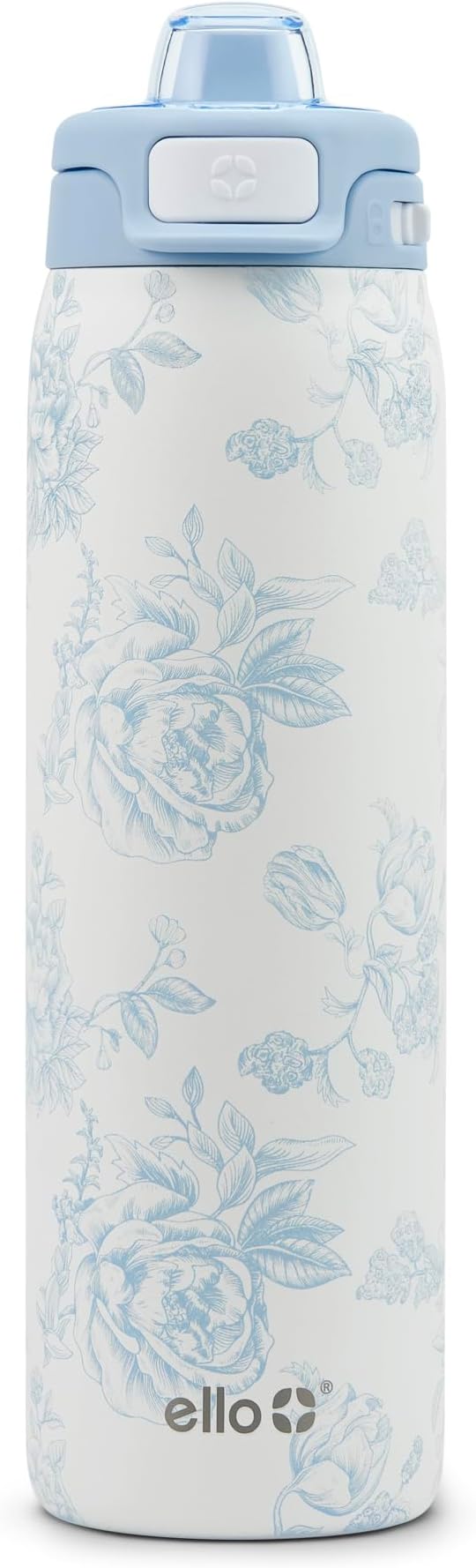 Ello Pop & Fill 22oz Stainless Steel Water Bottle with QuickFill Technology, Double Walled and Vacuum Insulated Metal, Leak Proof Locking Lid, Straw and Chug, Reusable, BPA Free, Porcelain Rose