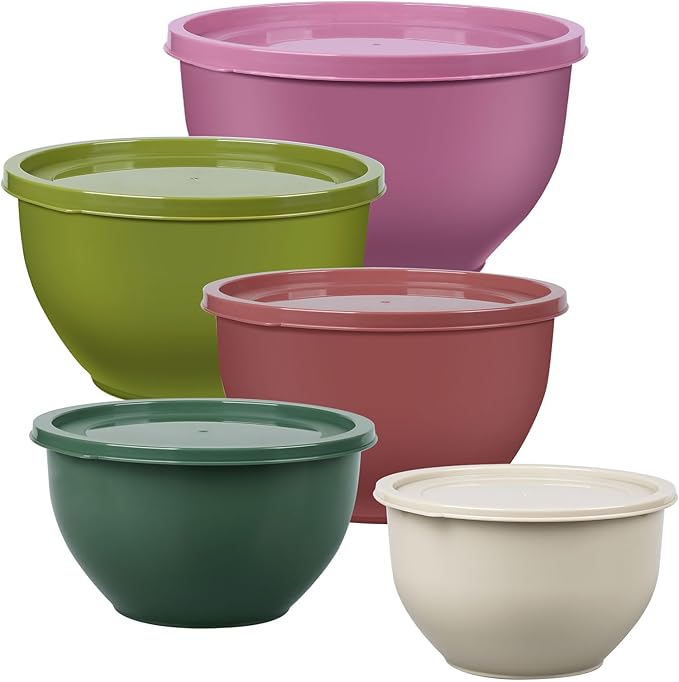 Greentainer Plastic Mixing Bowls with Lids Set for Kitchen, 5 Set Nesting Bowls for Mixing, Baking, Prepping, Cooking and Serving Food, Mixing Bowls Dishwasher, Microwave Safe