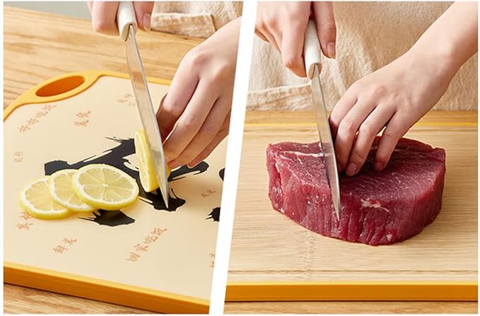 Double Sided Plastic Bamboo Wood Cutting Board Creative Board with Handles for Meat Fish Vegetable Cheese (2 Pack