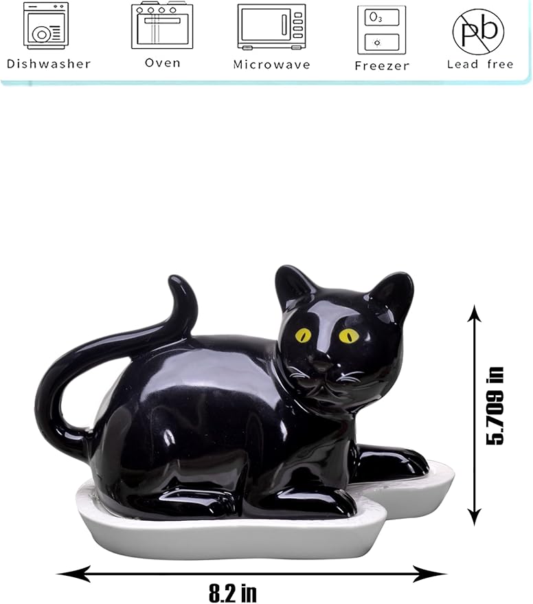 Black Cat Butter Dish with Lid – Ceramic Butter Holder, Porcelain Butter Container – Cute Cat Kitchen Decor – Dishwasher & Microwave Safe – Fits 7.8 x 4.7 Inch Butter Stick