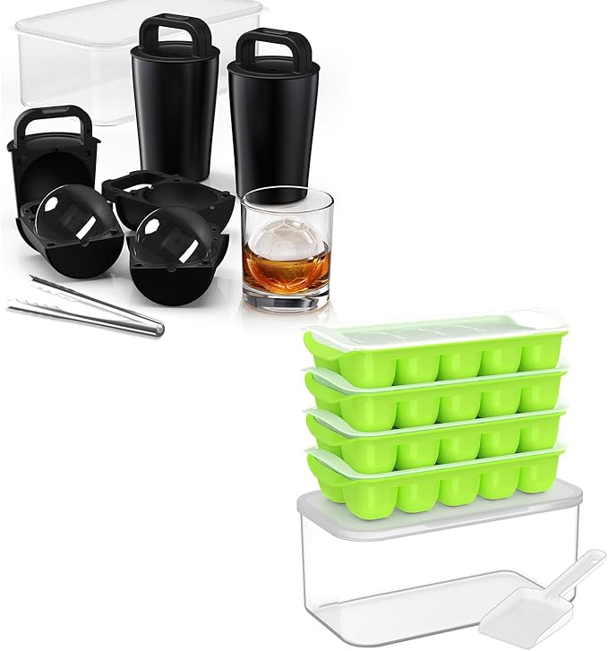 Ice Cube Tray with Lid and Bin+Clear Ice Cube Maker 2.5"