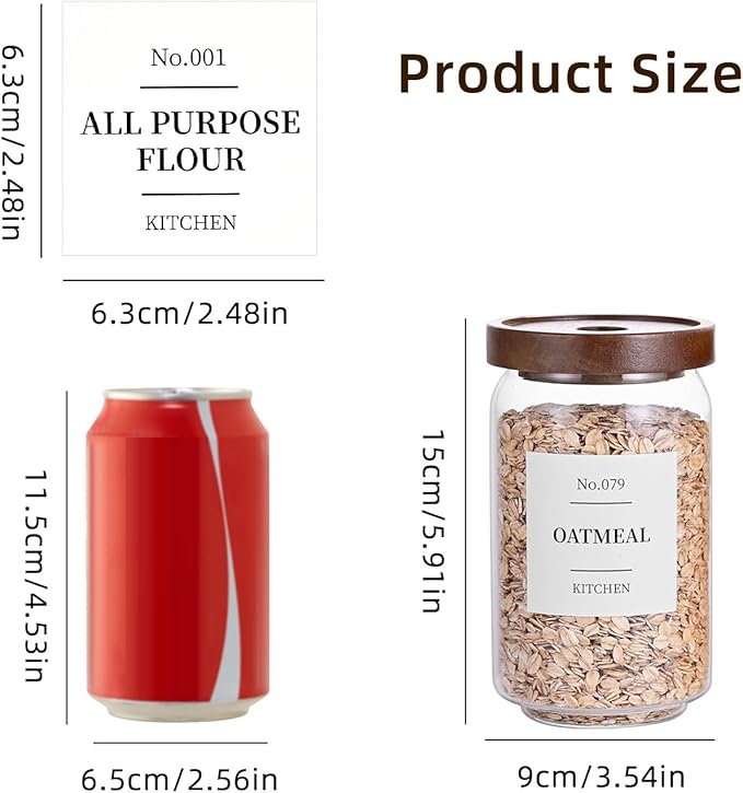 Tzerotone Glass Pantry Storage Jars with Acacia Airtight Lid, 25oz Clear Kitchen Canisters with Wood Lid, 6 Set with 132 Labels for Tea, Sugar, Spice, Herbs