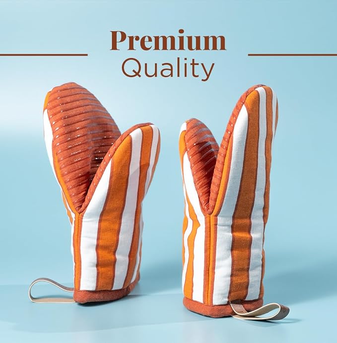 Folkulture Oven Mitts - Set of 2 (5.75"x9") | Oven Mitts with Hanging Loop for Cooking Gifts for Women, Kitchen Decor| 100% Cotton, Silicone Heat Resistant Mini Mitts (Orange)