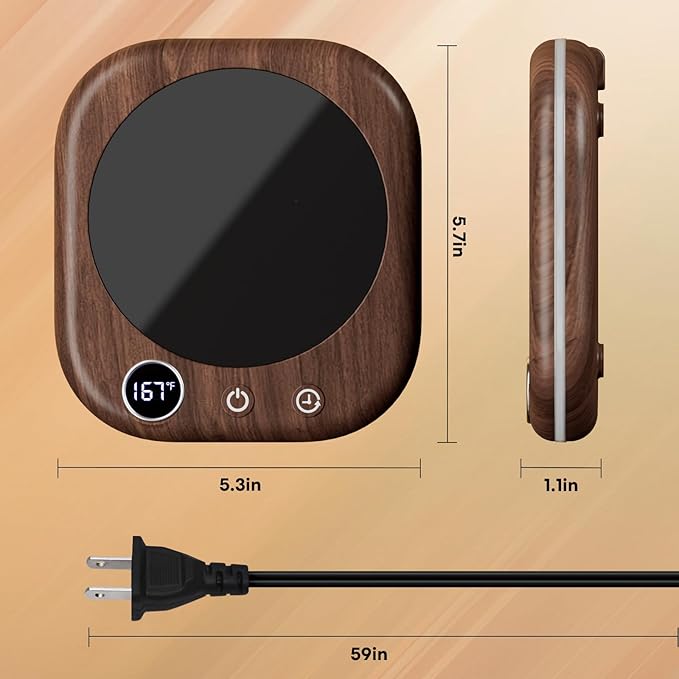 Mug Warmer Upgraded,Coffee Mug Warmer for Desk LEDs Light 3 Temp Settings (113-167°F) 1-12H Timer 4 H Auto Shut Off Beverage Cup Candle Warmer for Coffee Tea Milk(Wood Grain)
