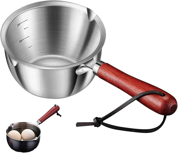 Butter Warmer Pot, Small Cast Iron Basting Pot With Wooden Handle Stainless Steel Multi Purpose Cooking Pot for Milk, Coffee(150ML)