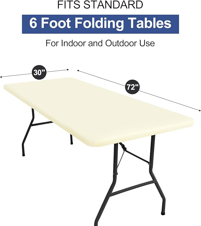homing Rectangle Table Cloth Cover, Waterproof Polyester Elastic Fitted Tablecloth, Fits for 6 Foot Folding Tables, Washable Table Protector for Picnic, Camping, Outdoor (Cream Yellow, 30" x 72")