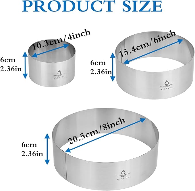 3Pcs Cake Molds for Baking, Stainless Steel Mousse Cake Rings, Mousse Ring Mold Round for Bakeware Tools-4/6/8in (2.36''H)