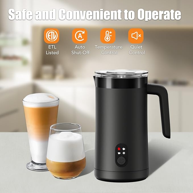 Milk Frother, 4-in-1 Electric Milk Steamer and Frother, 13.5oz/400ml Automatic Large Capacity Warm and Cold Foam Maker, Milk Warmer and Coffee Frother for Latte, Cappuccino, Macchiato(Black)