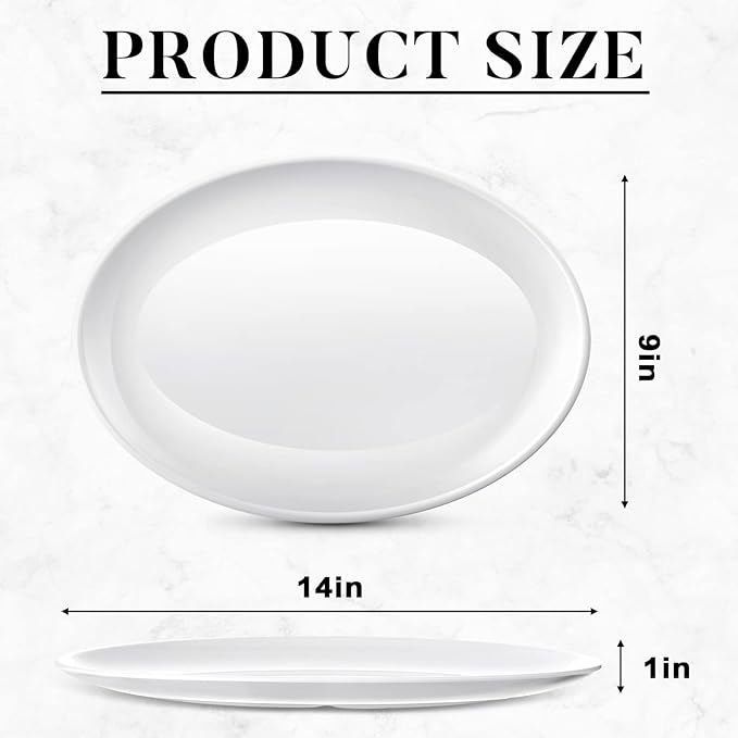 Dandat 12 Pcs Large Serving Platters Oval Trays White Plates Serving Dish for Wedding Party Restaurant Home Steak, Taco, Sushi, Appetizer, Cake (14 Inch)