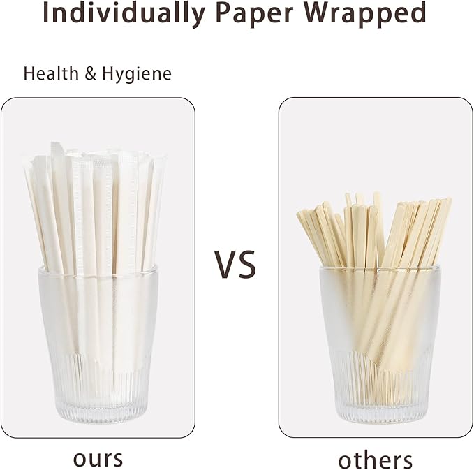 Bamboo Coffee Stirrers Individually Wrapped 1000 Count, 7 inch Coffee Stir Sticks - For Hot Drinks and Cocktails, Smooth End, Disposable and Travel-Friendly