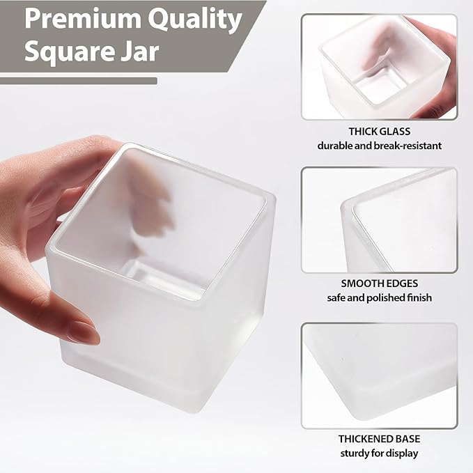 CONNOO 12 Pack 9oz, 3oz Frosted Square Candle Jars for Making Candles, Thick Glass Bulk Empty Candle Containers with Airtight Bamboo Lids for Candle Making, Sticky Warning Labels - Dishwasher Safe