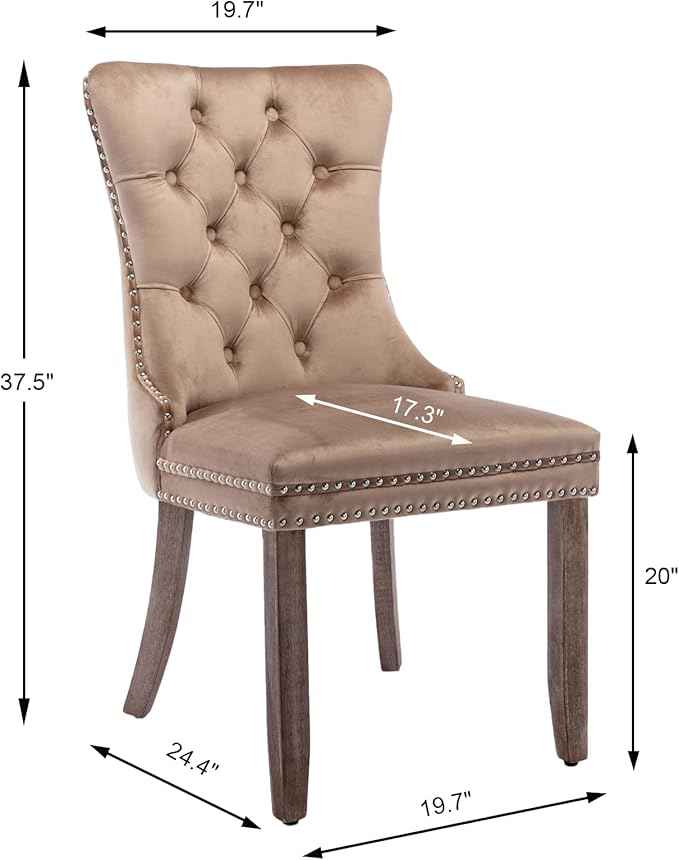 Upholstered Dining Chairs Set of 6, Velvet Dining Room Chairs with Back Ring Pull Trim and Solid Wood Legs, Tufted Wingback Kitchen Chair Perfect for Dining Room,Living Room,Kitchen(Khaki)