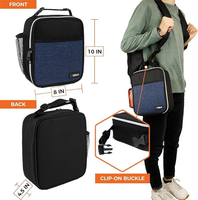 opux Premium Insulated Lunch Box, Soft School Lunch Bag for Kids Boys Girls, Leakproof Small Lunch Pail Men Women Work, Reusable Compact Cooler Tote Lunchbox for Office Adult, Heather Navy