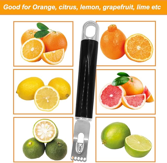 Channel Knife, 2 in 1 Lemon Peeler Zester Cocktail Garnish Citrus Zester 5 Baldes Ultra Sharp Lemon Rind Twist Peeler Stainless Steel Bar Tool Professional Grade Bar Accessory (Sliver)