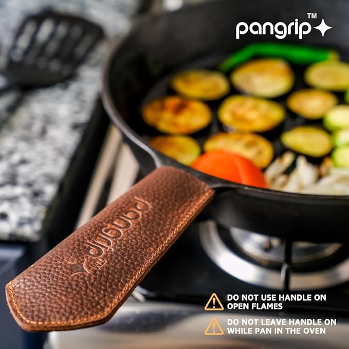 Cast Iron Handle Cover (Main Handle), Extra Thick Leather Heat Resistant Handle Cover for Cast Iron Skillets, Hot Pan Handle Cover, Cast Iron Handle Sleeve