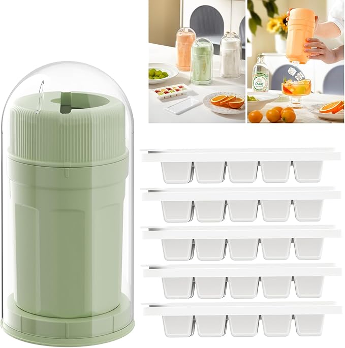 Ice Cube Tray with Lid, New Rotating Mold Release Ice Cups, Easy-Release Ice Cup with 5 Pcs Ice Cube Trays for Freezer, Ice Cube Molds, BPA Free, Easy Release Stackble Spill-Resistant (Green)