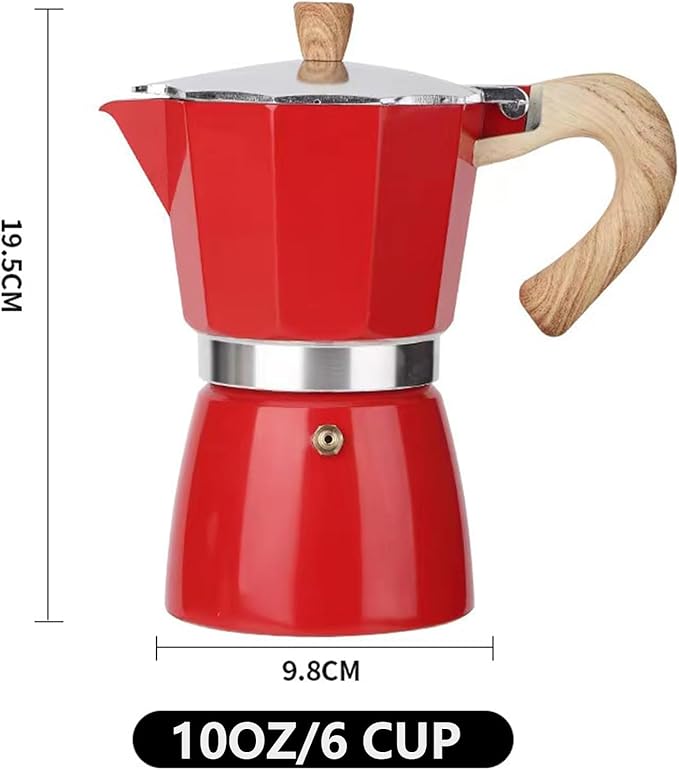 Coffee Pot, Moka Pot Italian Coffee Maker 6 cup/10 OZ Stovetop Espresso Maker for Gas or Electric Ceramic Stovetop Camping Manual Cuban Coffee Percolator for Cappuccino or Latte - Red
