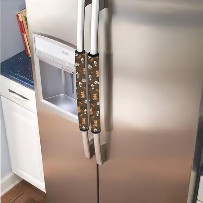 Refrigerator Door Handle Covers Set of 6 Neoprene Kitchen Appliance Handle Anti-Dust Protector for Fridge Microwave Kitchen Cabinet Stove Dishwasher, Coffee Pattern Brown