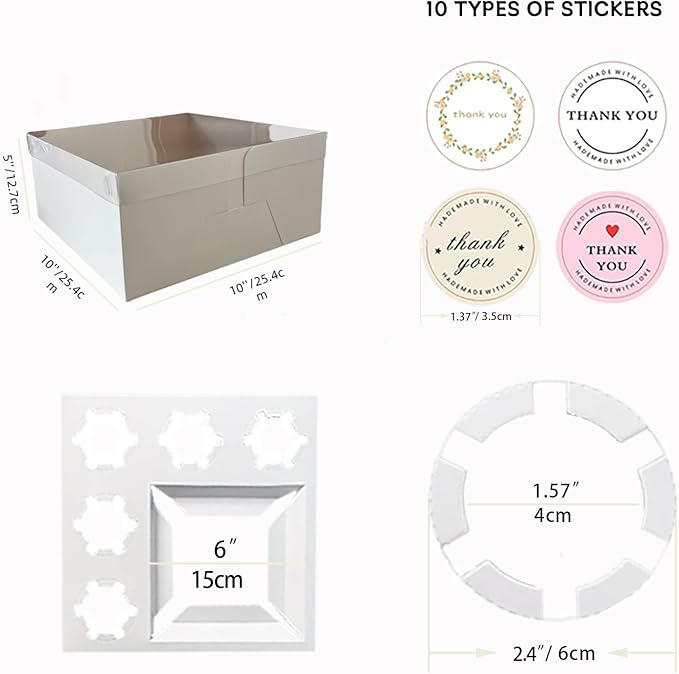 Bento Cake Box - Easy to Assemble White 4-inch Cake and 5 Cupcakes Box With Insert - 5 Sets Base for Family Birthday Party Mother's Day