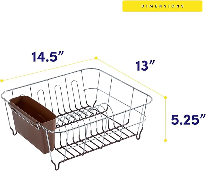 Dish Drying Rack & Cutlery Holder 2 Piece Set - Compact Sink-Fitting Dish Drainer with Rubberized Undercoating, Space-Saving Kitchen Organizer for Plates, Cups, Bowls & Utensils in Sink, Bronze Brown