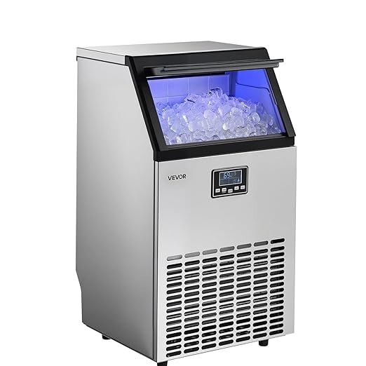VEVOR Commercial Ice Maker Machine, 130 lbs/24h with 26 lbs Storage Capacity, Moon-Shaped Ice，Built-in/Freestanding/Under Counter, Ice Maker with LED Display & Self-Cleaning, for Home Bar Restaurant