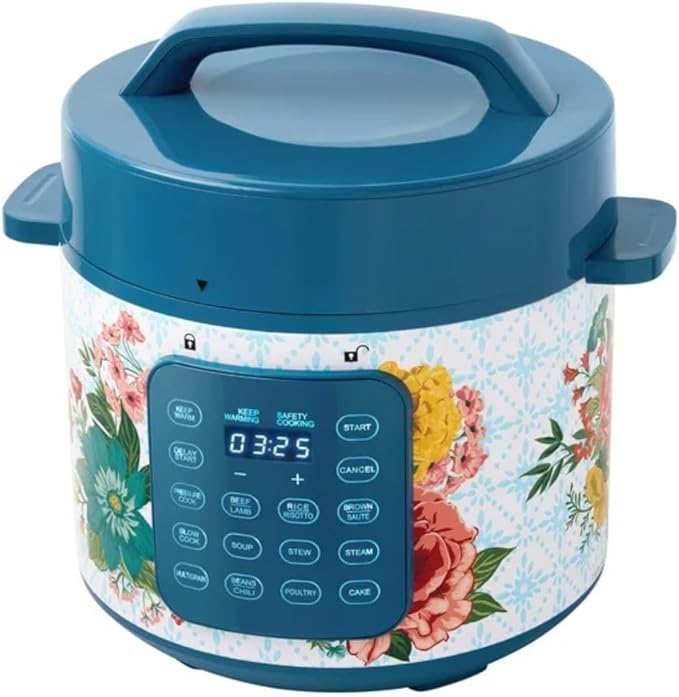 The Woman 6-Quart Electric Pressure Cooker with Touch Control Display & Locking Lid,Multi-Use,Keep Warm, Tempered Glass Lid (Fancy Flourish)