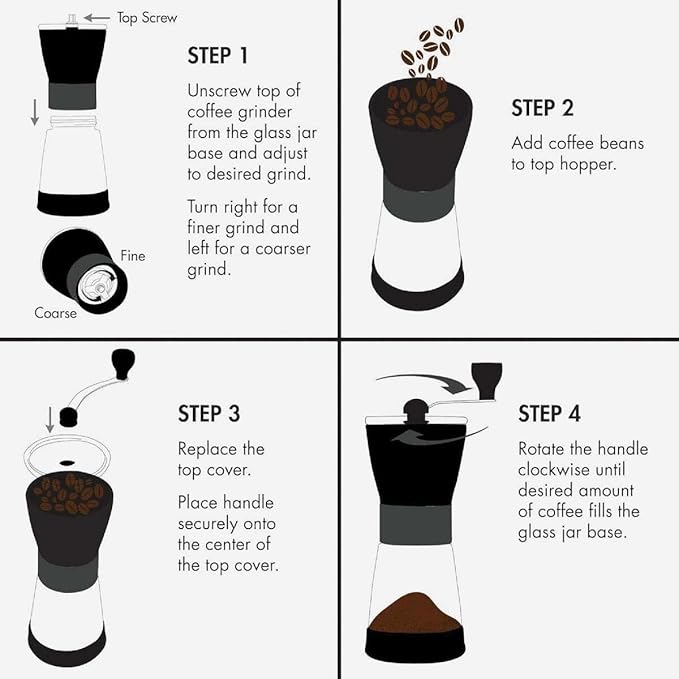 Primula Manual Adjustable Burr Coffee Grinder - Ceramic Mill & Brushed Stainless Steel Body - Whole Bean for French Press, Cold Brew, Espresso, Camping, And More