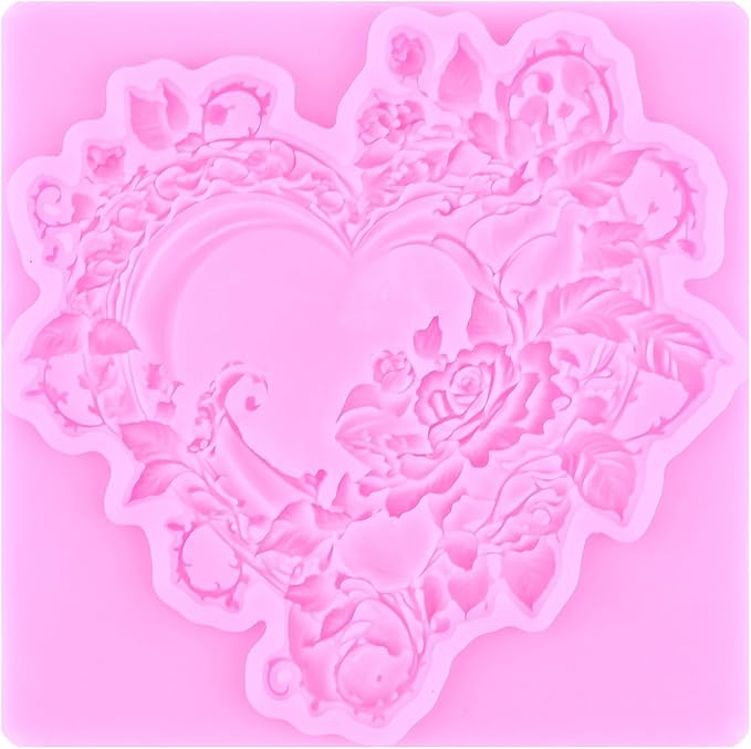 Mujiang Flower Garland Fondant Molds Floral Wreath Silicone Mold Heart Photo Frame Mold for Cake Decoration Cupcake Topper Candy Polymer Clay Gum Paste Set of 4