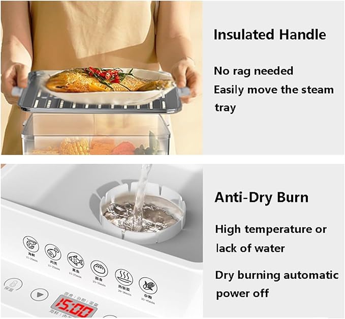 40l 3-Tier Electric Food Steamer | 800w Automatic Multicooker with Touch Control, Heat Preservation, Foldable Design for Healthy Cooking