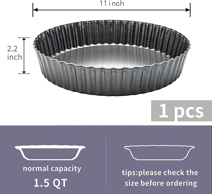 Deep Dish Quiche Pan, 11” x 2” Tall Pie Pan Deep Tart Pan with Removable Bottom, Nonstick Large Fluted Tart Mold Loose Base Round Deep Pizza Pan for Baking Easter Pie