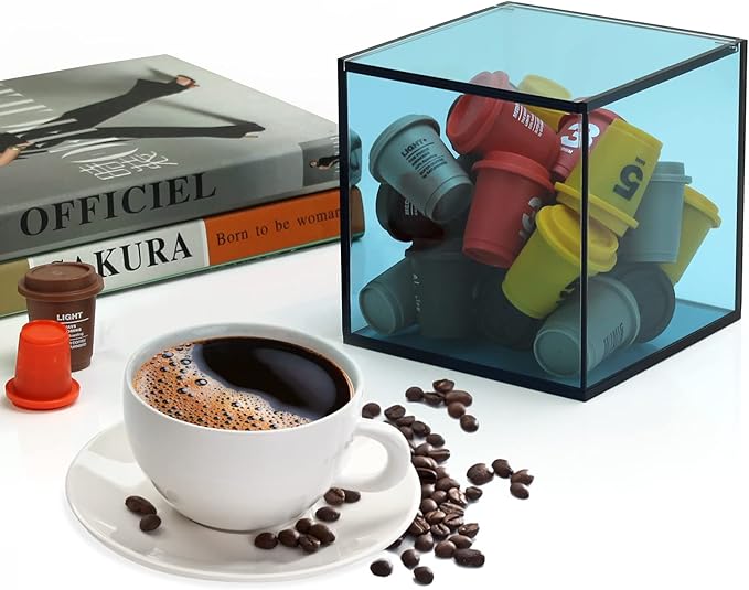 NC Coffee Capsule Storage Box Coffee Pod Holder Organizers Accessories Anti Dust Durable Clear Acrylic Box for House and Office Use, Light Blue, 5*5 In